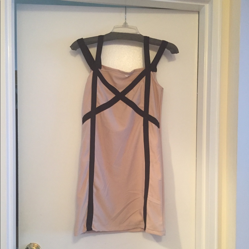 Sexy nude/black bandage dress with double straps.